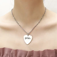 titanium stainless steel guitar pick necklace girls silver color hip hop rock music style for men and women fashion jewelry