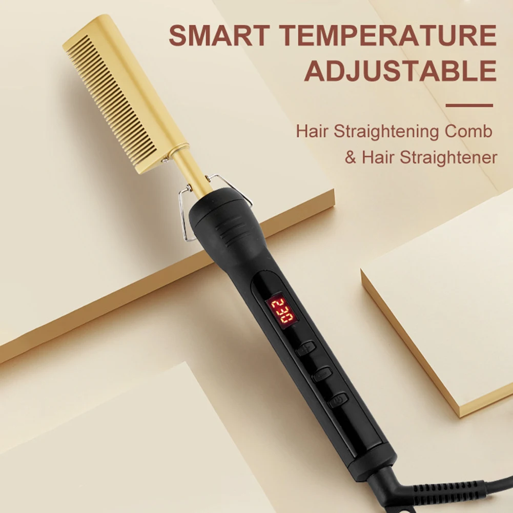 

3 in 1 Hair Straightener Comb Styler Curler Brush LCD Display Electric Straightening Flat Iron Curly Salon Hot Comb 190x31mm