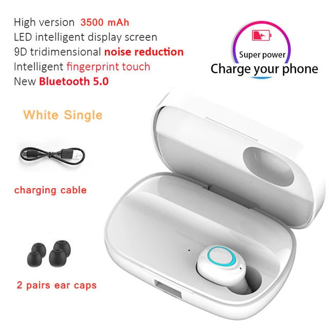Single white Беспроводные наушники S11 с bluetooth 5,0, tws, беспроводные Игровые наушники, зарядный чехол, светодиодный дисплей, 9D, стерео гарнитура, беспроводное зарядное устройство - Цвет: Single white