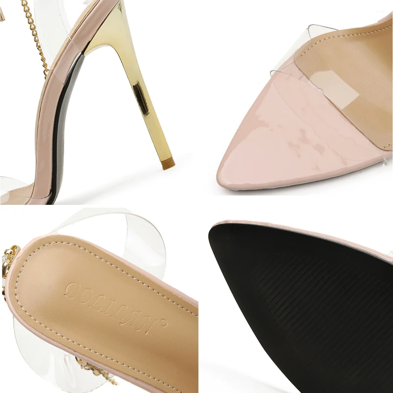 

Big Size New Ladies High Heels Sandals Fashion Summer Pointed Toe Thin Heels Shoes Women Transparent Slides Female Sandals Pumps