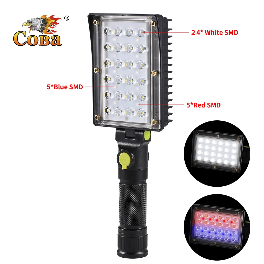 

SMD portable spotlight 2000LM led work lamp usb rechargeable waterproof ABS red blue light magnetic hook use 18650 battery