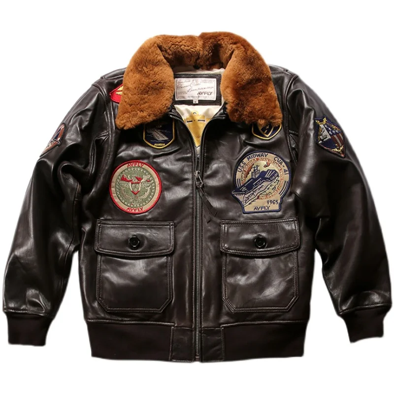 

Fast Shipping,Men's Genuine Leather Flight Jacket Fur Collar Detachable Jacket Brand Soft Sheepskin Autumn Winter Coat