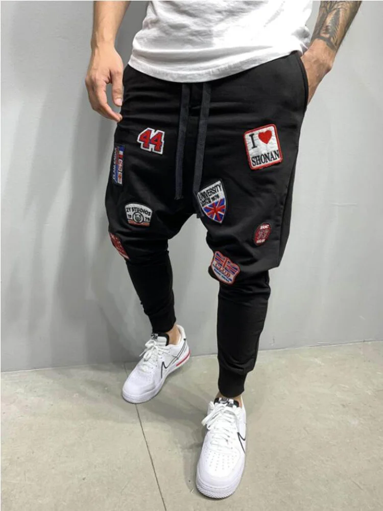 Брюки мужские спортивные с вышивкой Тонкие штаны для фитнеса модные