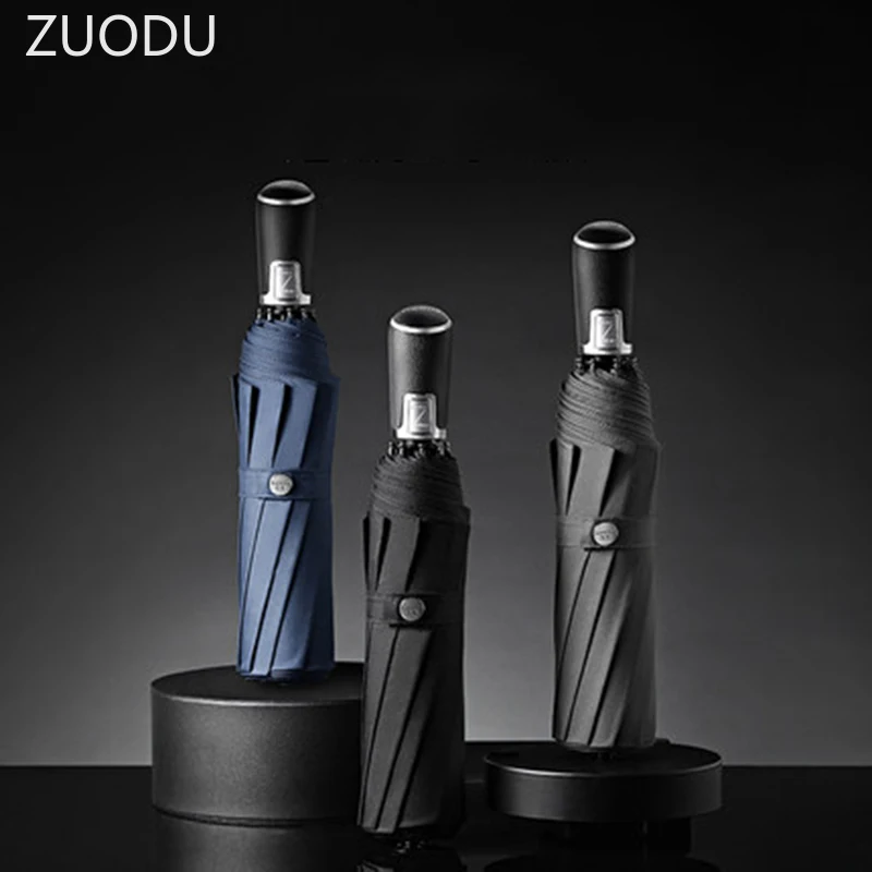 

ZUODU Wind Resistant Rain Umbrella Fully Automatic Women Men 3 Folding Parasol Compact Large Business Car Travel Umbrella