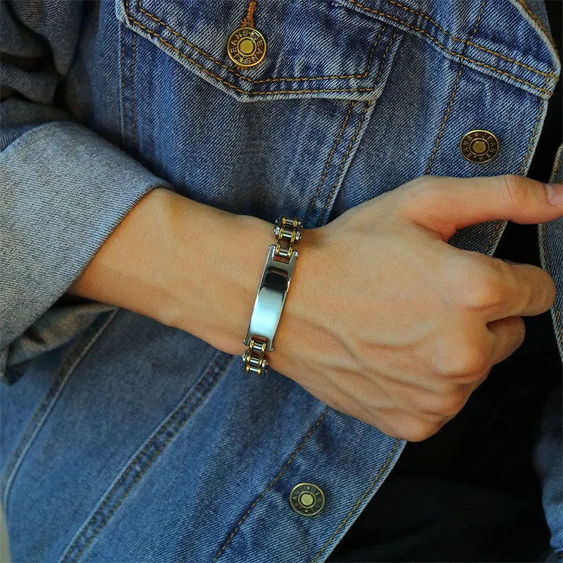 

AZIZ BEKKAOUI Engrave Name Bracelet Stainless Steel Bracelet Bangle Personalized Custom Motorcycle Chain Letter Man Bracelets