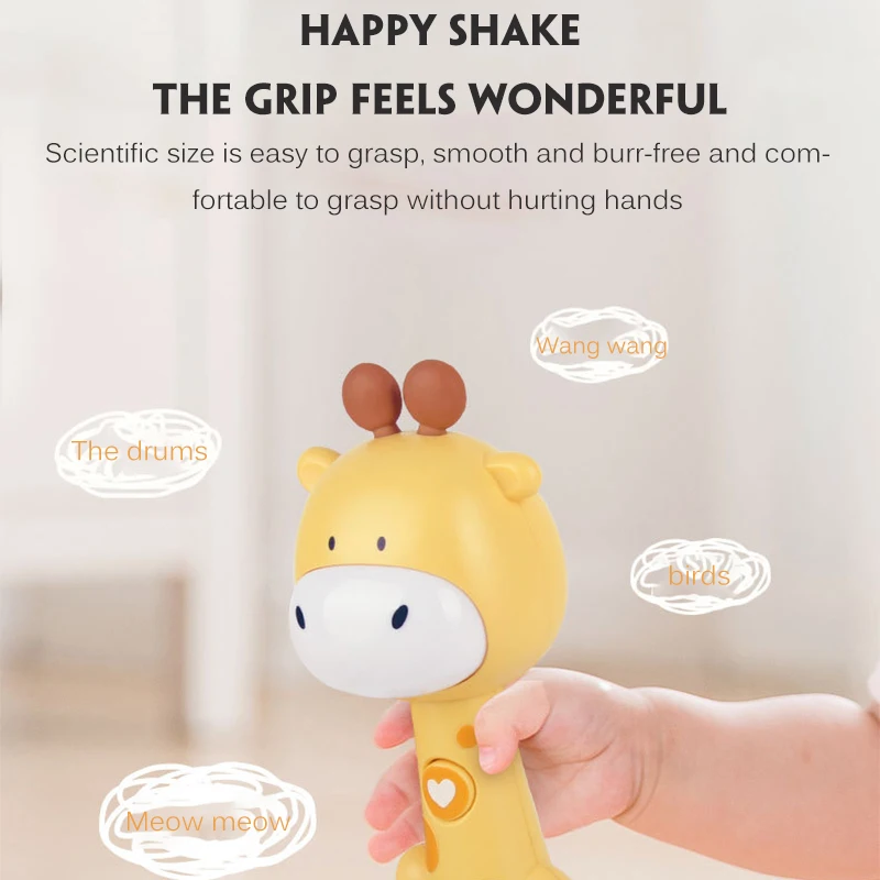 

Four Modes Cartoon Teether Rhythm BB Stick Children'S Soft Rubber Rattle Stick Hand Grip Comfort Children'S Light Music Toy