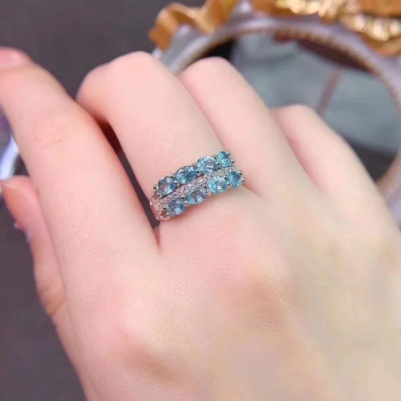 

YULEM 100% Natural Natural Apatite Ring S925 Sterling Silver Ring Fashion Jewelry Women's Gift Simple Jewelry Birth Stone