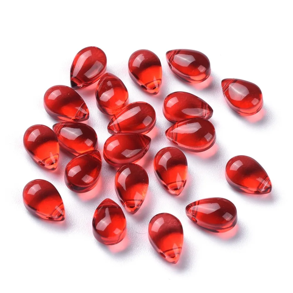 

20 pc Transparent Glass Beads Top Drilled Beads Teardrop Red 9x6x5mm Hole: 1mm