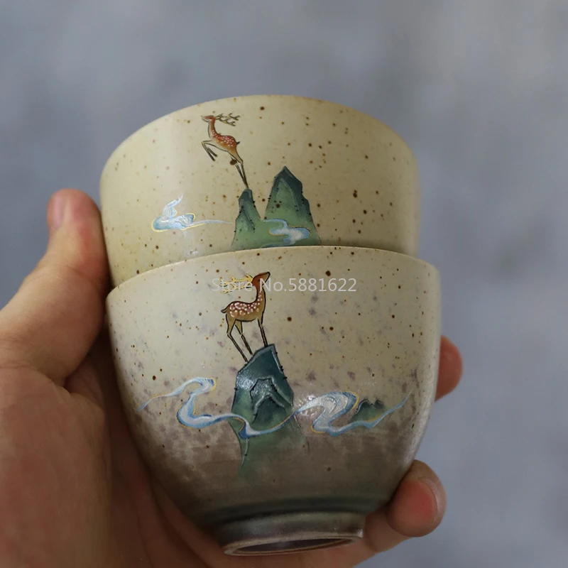 Керамическая чайная чашка ручной работы с оленем китайская 90 мл|Чашки и соусницы|