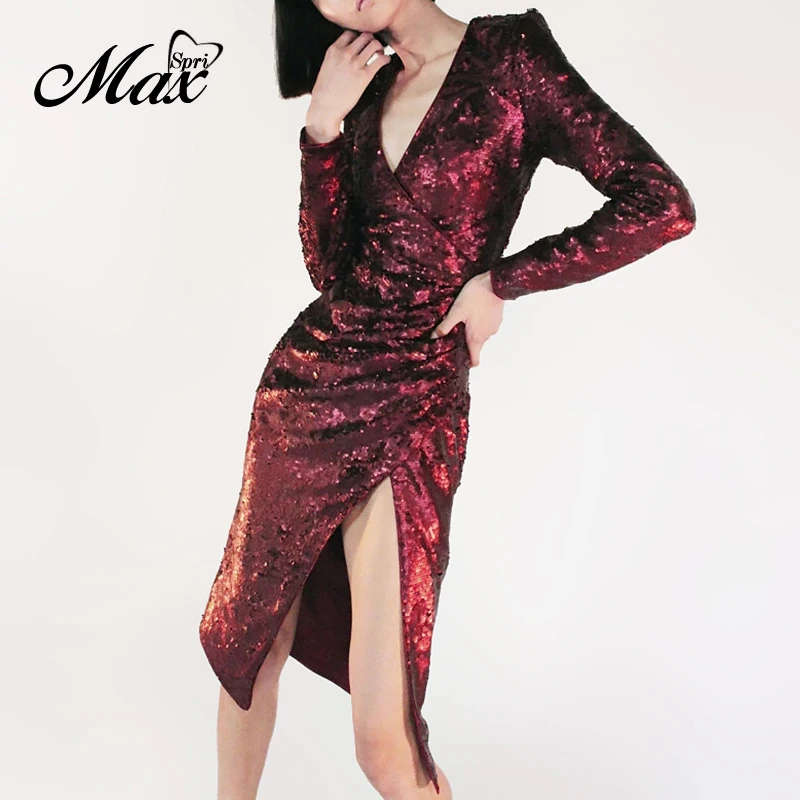 Женское вечернее платье с v-образным вырезом Max Spri асимметричное драпированное