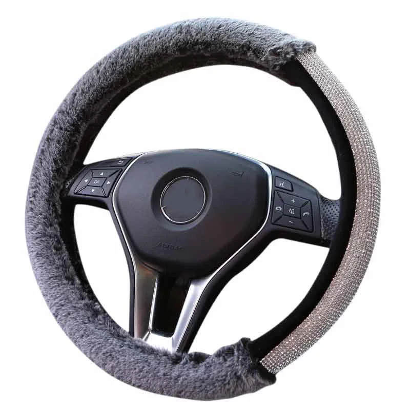 

New Rhinestone Winter Plush Fur Car Steering Wheel Cover Crystal Diamond Steering-Wheel Case For Women Girls Car Accessories