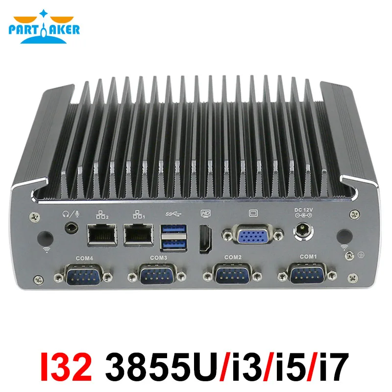 Partaker Industrial Fanless Mini Computer Intel i5-6200u i7-6500u i3 Dual Core 2 Lan Noiseless Mini PC Support 3G 4G SIM Card