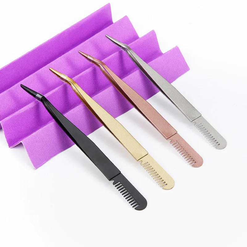 

4Pcs Stainless Steel Eyelash Curler Eyebrow Curler With Comb Eyelash Curler Oblique Eyebrow Tweezers