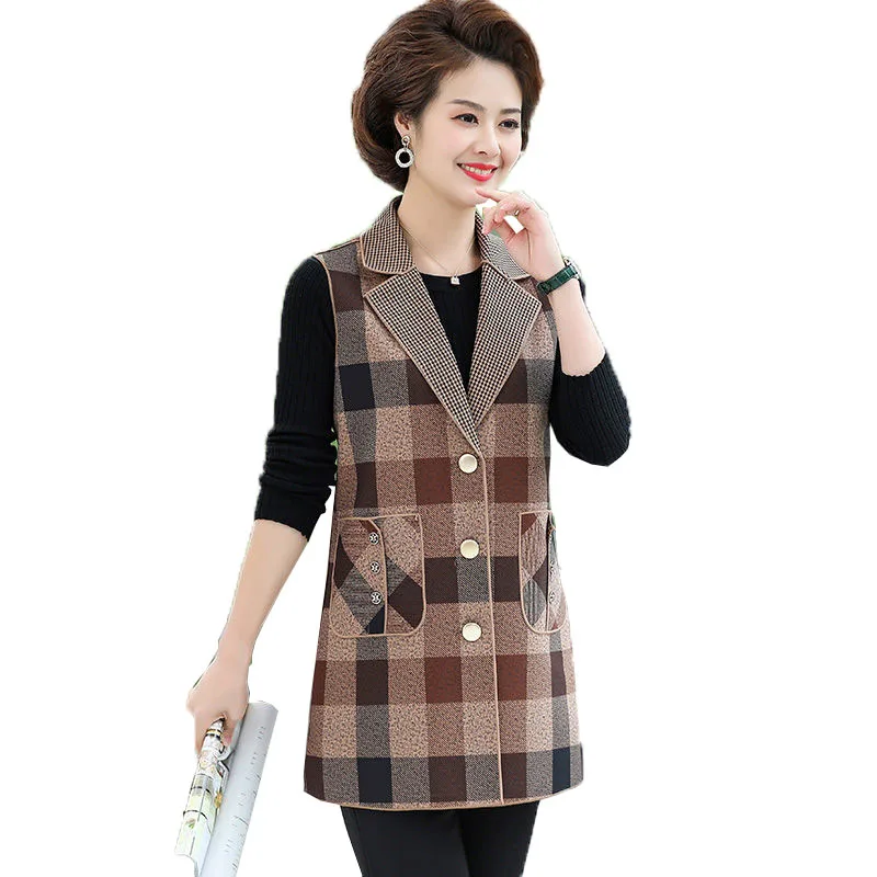 2021 жилет в клетку для женщин среднего возраста куртка без рукавов пальто длинный