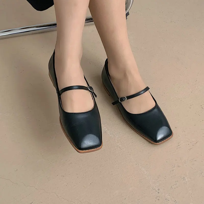 

Mary Janes Female Low Heels Concise Genuine Leather Handmade flat Shoes For Women Wedding Dancing Shoes Woman