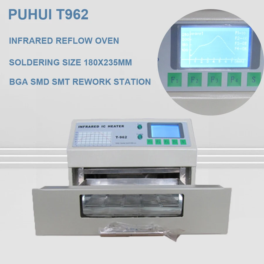 PUHUI T-962 800 Вт инфракрасный нагреватель T962 настольная паяльная печь BGA SMD SMT паяльная станция оплавленная печь для духовки EU/US