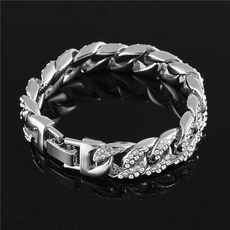 

Trendy Bracelet Hip Hop Rock Gold Rhinestone Thick Cuban Chain Alloy Luxury Couple Men&Women Casual Fine Jewelry