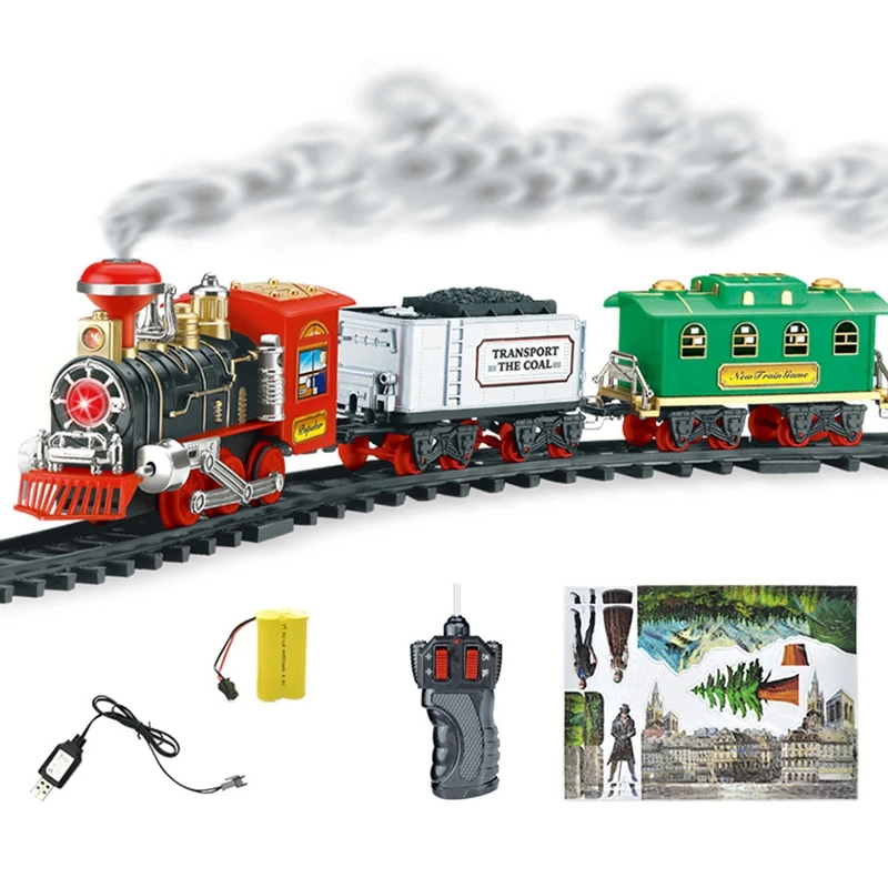 RC Conveyance Rail Car Electric Steam Smoke Track Train Simulation Model Rechargeable Set Toy for | Игрушки и хобби