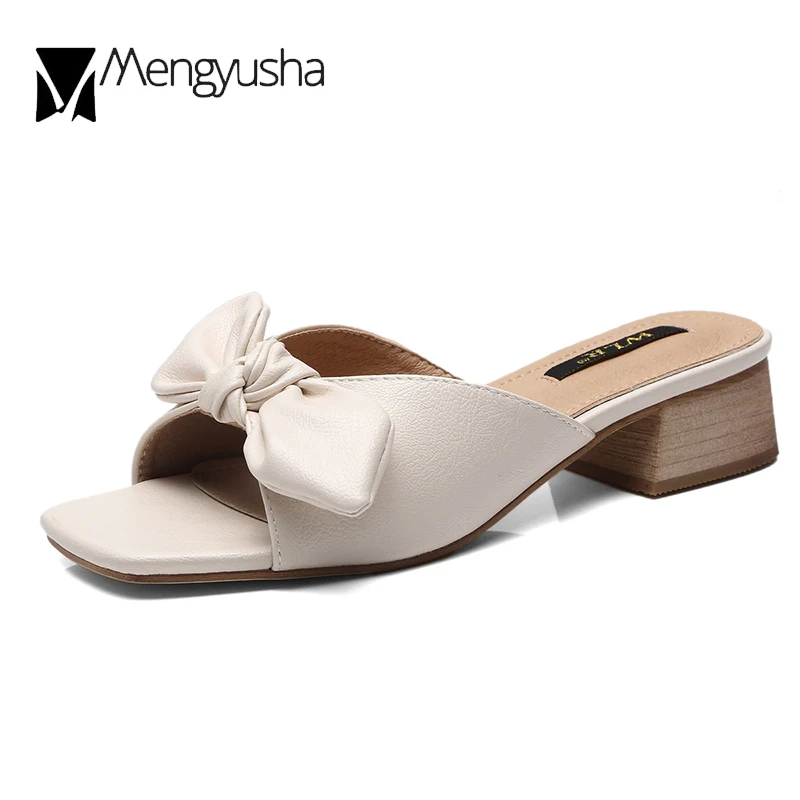 2020 с прелестным узлом-бабочкой петлей на пятке Женские босоножки Открытый носок