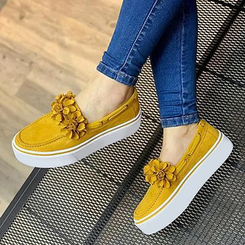 Yellow B LASPERAL/; женская обувь на плоской подошве с цветочным принтом; Повседневная обувь; женские весенние кроссовки на платформе; женские лоферы из замши без застежки; большие размеры 35 - Цвет: Yellow B