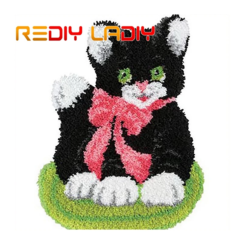 

Latch Hook Rug Kits Black Kitten DIY Crocheting Carpet Rug 100% Acrylic Yarn Cushion Mat Crochet Carpet Home Decor Art & Crafts