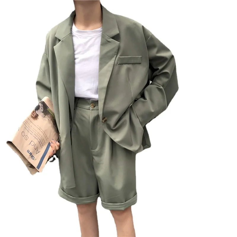 

NEW 2021 Vintage Fashion 2 Piece Outfits Women Solid Casual Blazers High Waist Suit Short Pants Lady Sets
