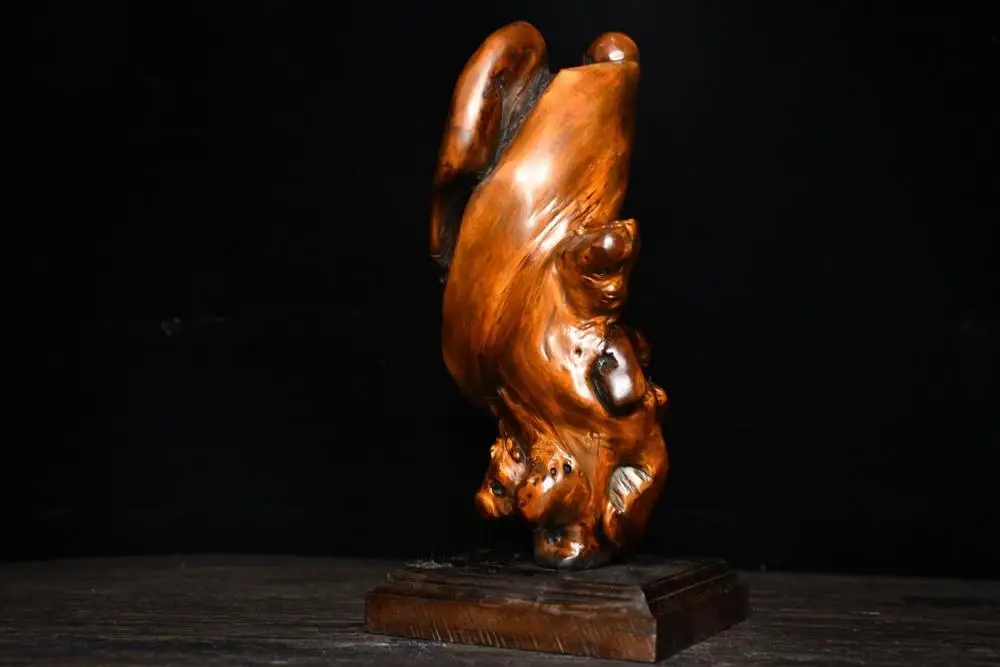 

10 "China Lucky Seikos Thuja wood Master Dharma Buddha statue Dharma Root shape With base