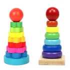Детские деревянные игрушки Монтессори для раннего развития, семи цветов, наборы радужных ободков, столбики башни, строительные блоки, подарок для детей