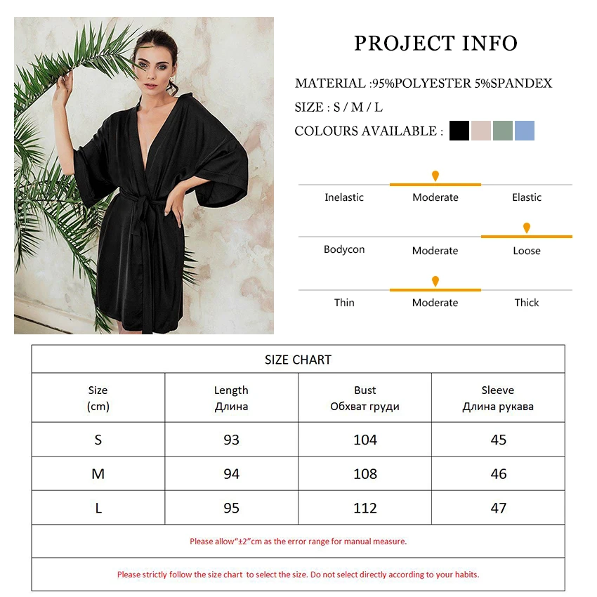 

Satin Sexy Bathrobe For Home Robe Women Sleepwear Three Quarter Sleeve Black Silk Robe With Sashes Nightgown 2021 Spring