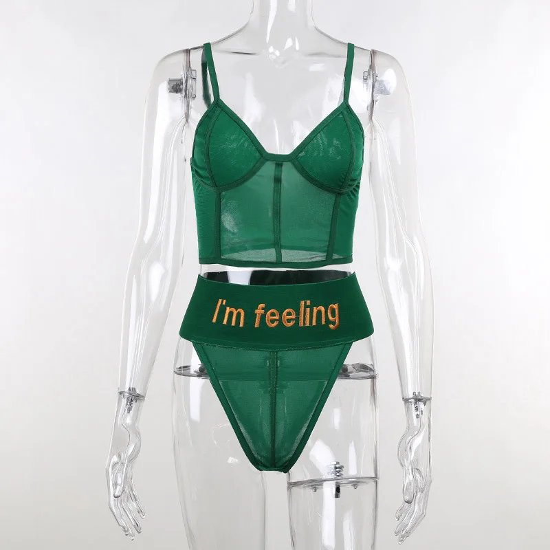 

GACVGVA Letter Embroidery Women Shorts Suit Sexy Mesh Crop Top And High Waist Shorts Transparent Elastic Two Piece Set y2k