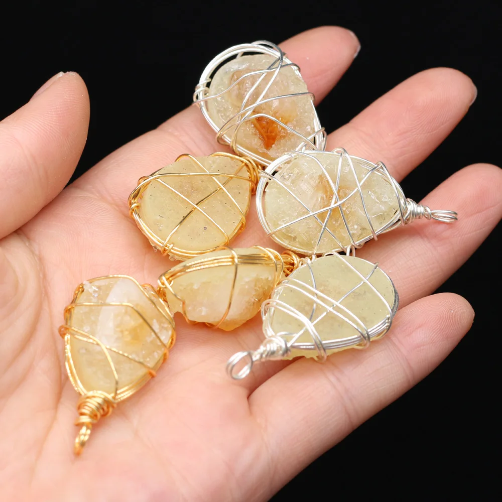 

Handmade Natural Semi-precious Stone Topaz Drop-shaped Pendant with Silver Thread for Jewelry Making DIY Necklace Accessorie 1PC