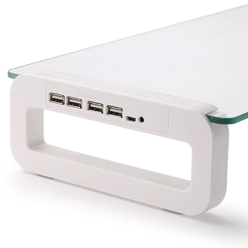 Monitor Stand Base Notebook Stand Tempered Glass Desktop Increase Rack 4-Port USB 3.0 Hub with USB Cable