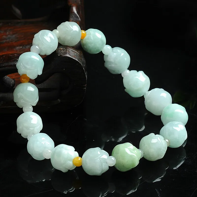 

Jade Stone Jadeite Emerald Lotus Bead Bracelet Charm Jewellery Fashion Accessories Chinese Carved Amulet Gifts for Women Her