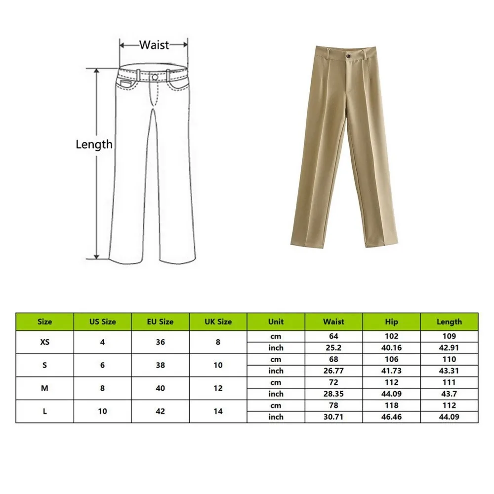 

Women Chic Fashion Office Wear Straight Pants Vintage High Waist Zipper Fly Female Trousers Mujer