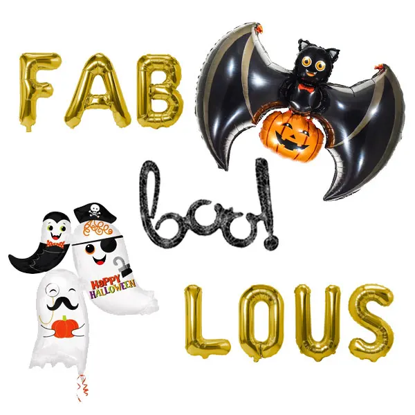 

Fab Boo lous Banner Mylar Foil Balloon with Ghost & Bat DIY Halloween Home Decorations