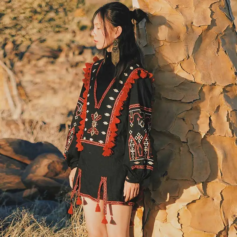 Boho Inspird женская блузка рубашка Ретро Народная украинская вышивка блузки в