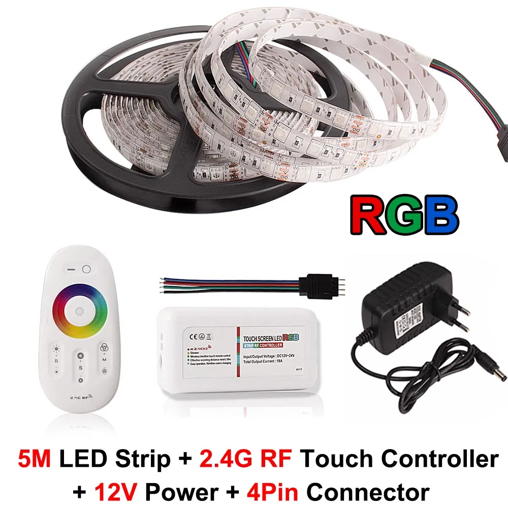 2.4G RF Set RGB лента 5 м 300 Светодиодная лента 5050 водонепроницаемая гибкая лента светодиодная неоновая лента 12 В лампа с пультом дистанционного управления адаптер питания - Испускаемый цвет: 2.4G RF Set