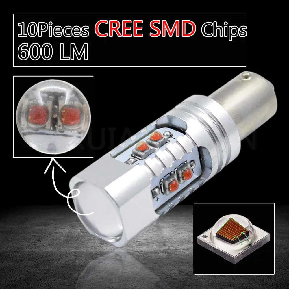2 шт. AC/DC12-24V H21w BA9S BAY9S BAX9S 433D C'ree чипы светодиодный Белый/янтарный Canbus светодиодный задний фонарь 50 Вт 10smd для CC MG3 Citroen
