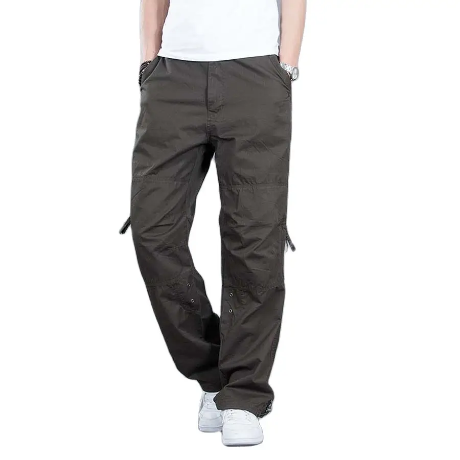 Брюки-карго мужские с карманами свободные прямые длинные штаны в стиле хип-хоп