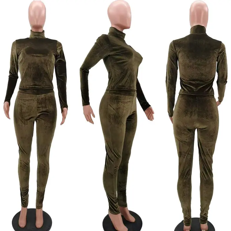 

ZKYZWX Velvet Tracksuit 2 Piece Set Long Sleeve Top + Pants Trending Winter Clothes Lounge Wear Outfits Matching Sets for Women.