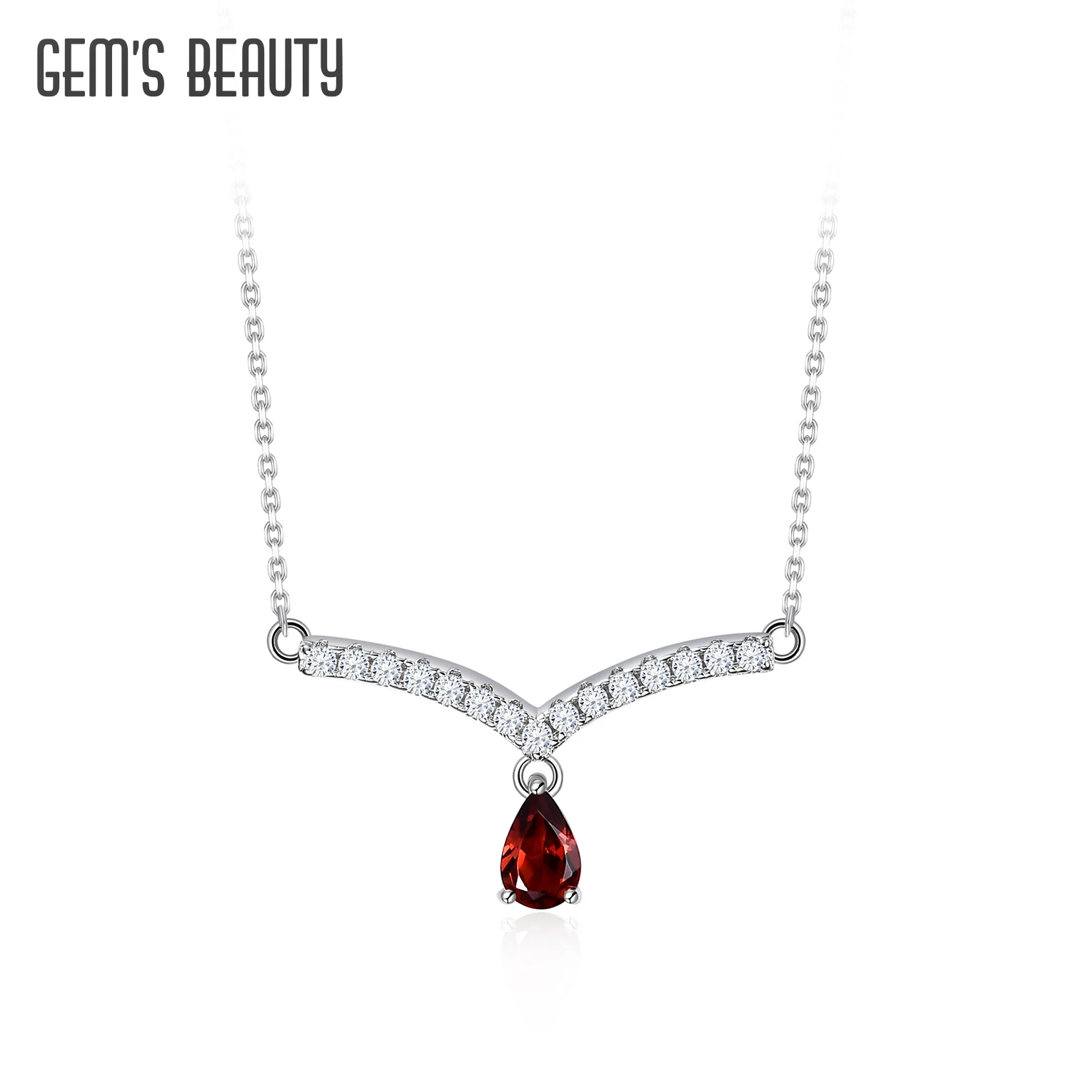 

GEM'S BEAUTY 925 Sterling Silver V Shape Chevron Necklace Natural Garnet Gemstone Handmade Pendant Necklace For Women Jewelry