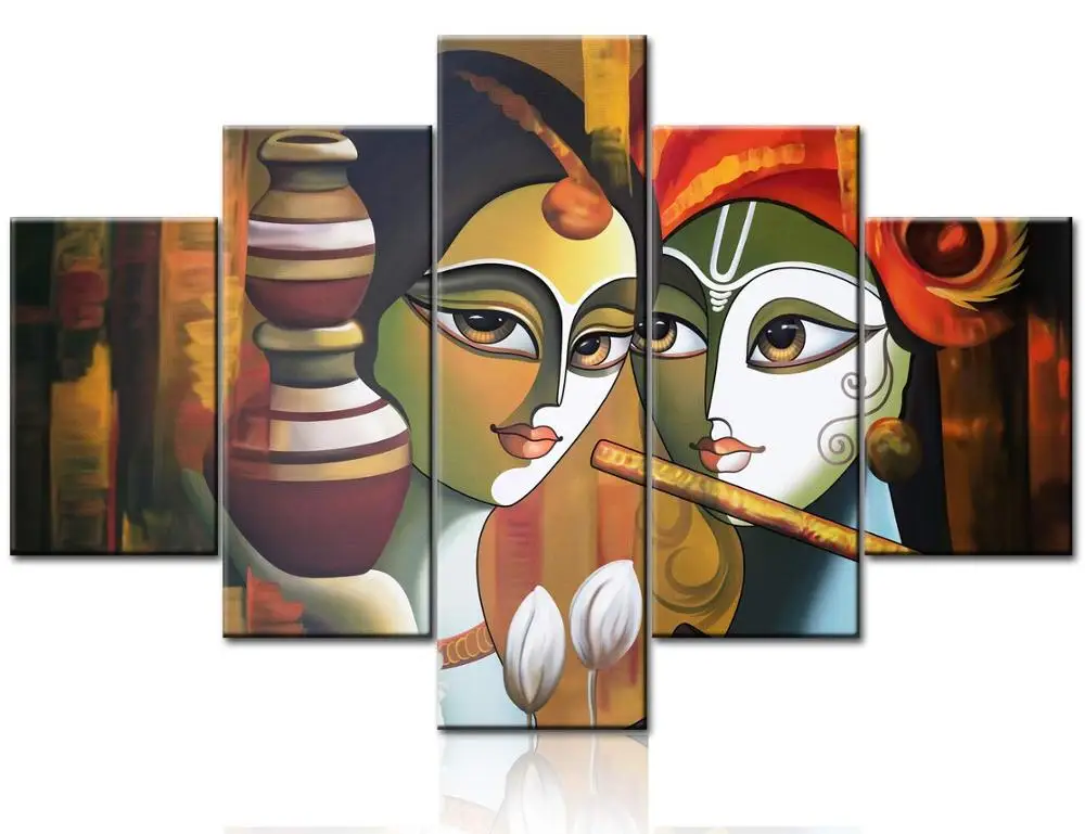 Настенные картины искусство стен Radha Krishna 5 панелей на холсте современное