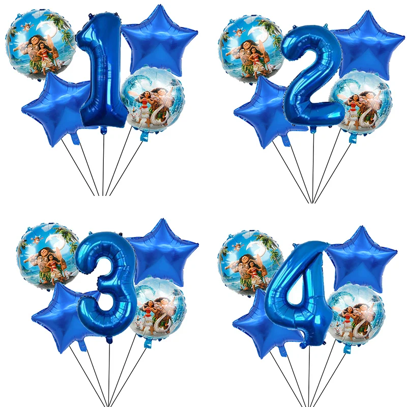 Шары Моана 5 шт./лот 30 дюймов синие шары с цифрами тематические украшения для дня