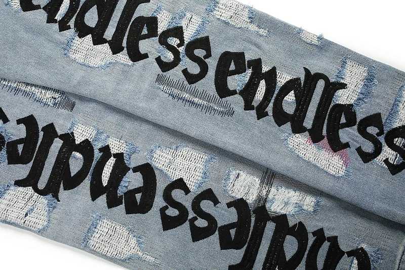 

2020 New Style Vintage Faded Ripped Straight Jeans Hip-Hop Embroidery Jeans Men Women Couple Distressed Light Jeans