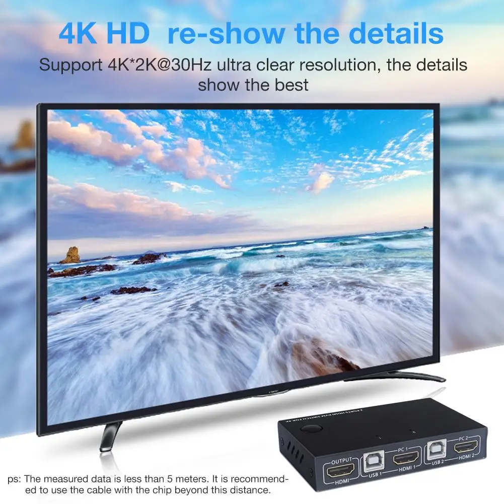 KVM переключатель 2 порта 4K USB концентратор разветвитель коробка в 1 для ноутбука HDTV