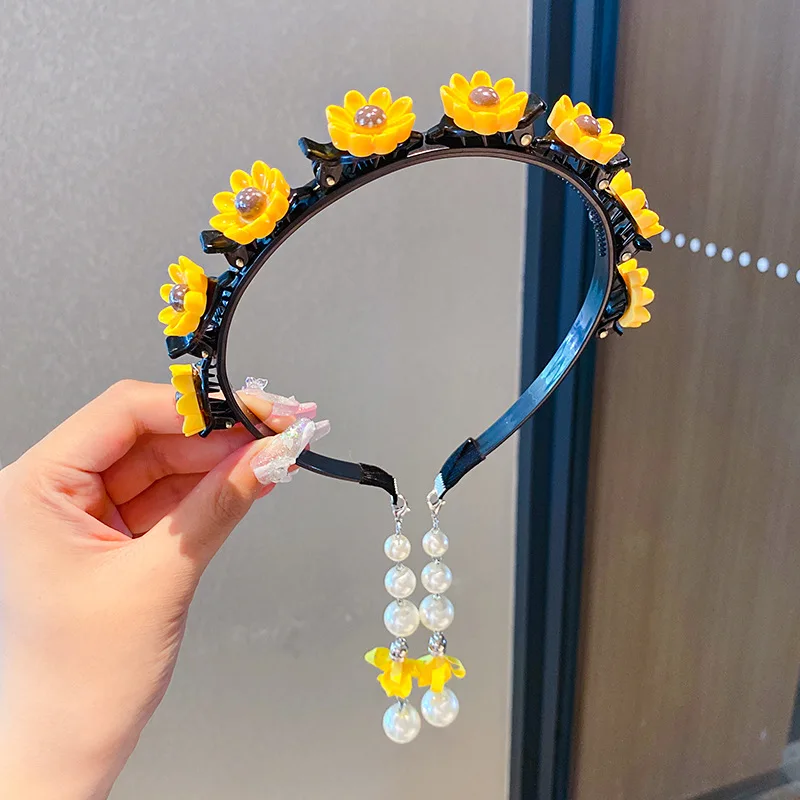 

higoodChildren's false pearl pendant earrings hair hoop 2021 new can spread the hairpin head hoop tassel press hairpin hair girl