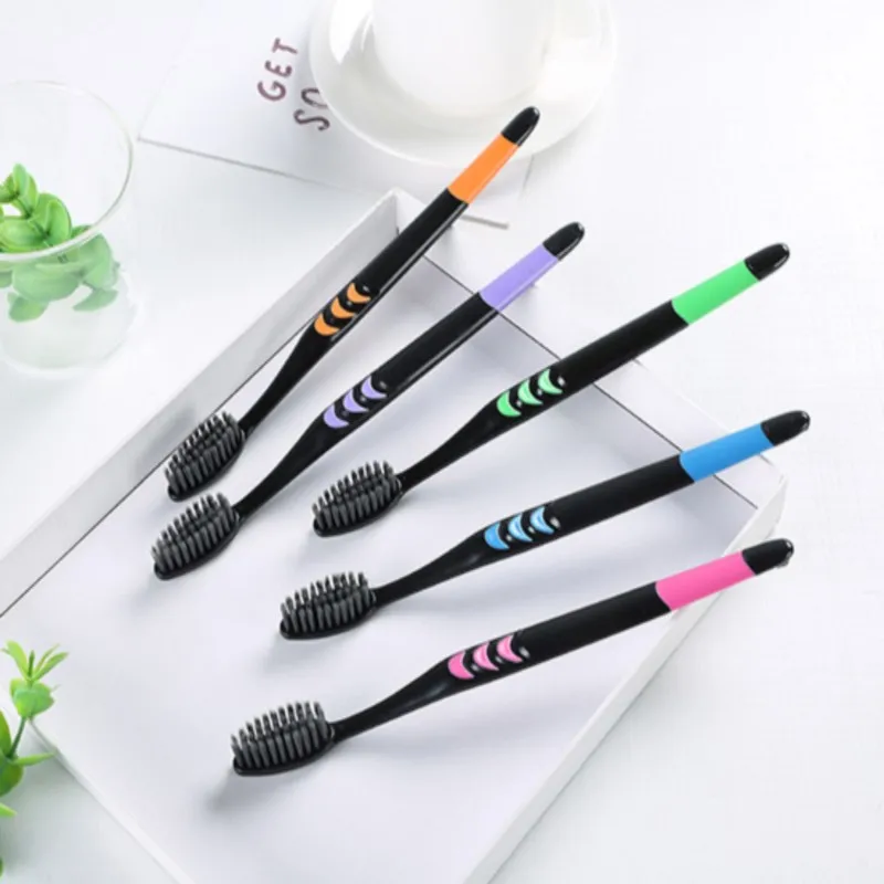 

10pcs Toothbrush Soft Bristle Adult Bamboo Charcoal Household Fine Wool Antibacterial Men and Women Family Dental Oral Care