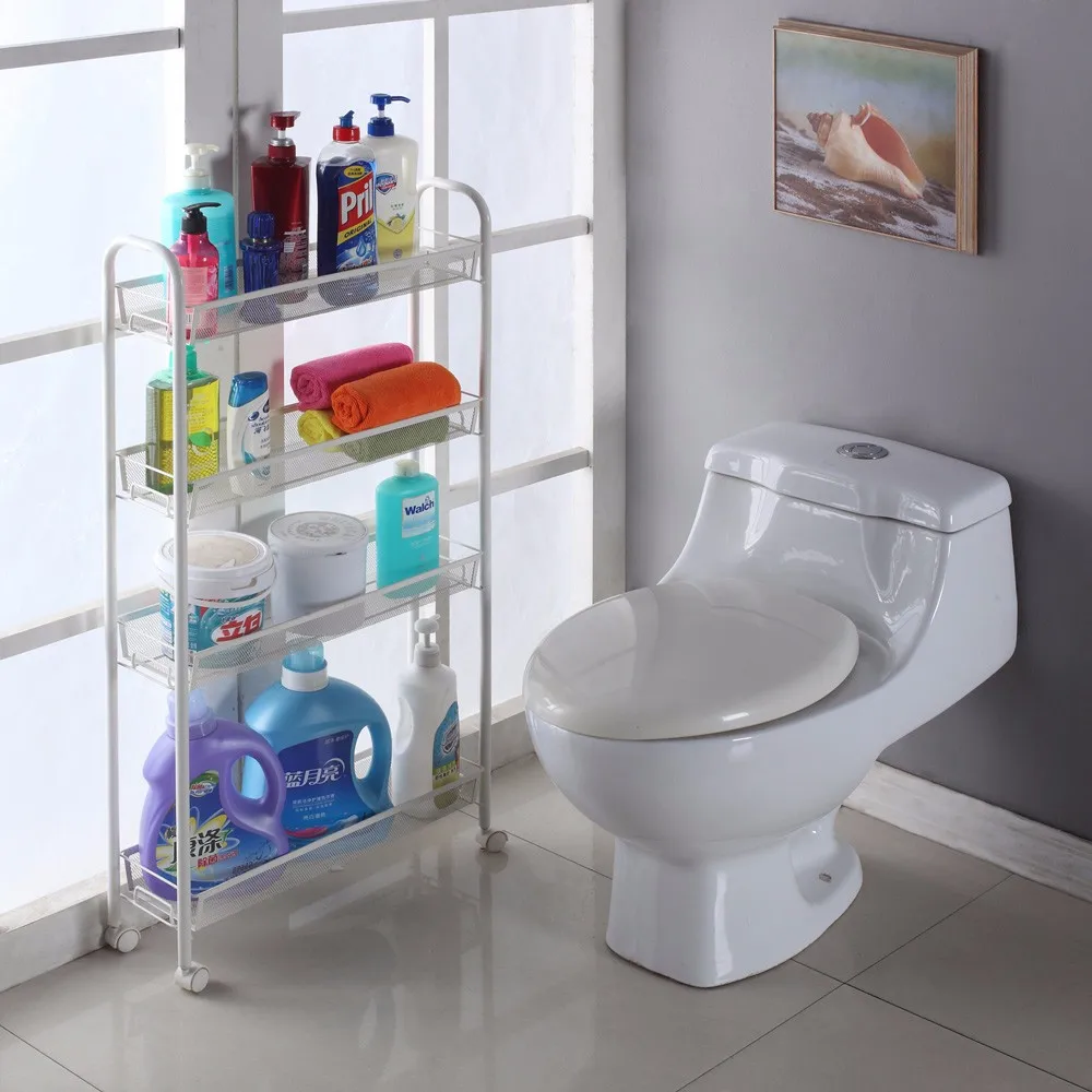 

Honeycomb Mesh Style Four Layers Removable Storage Cart - Ivory White