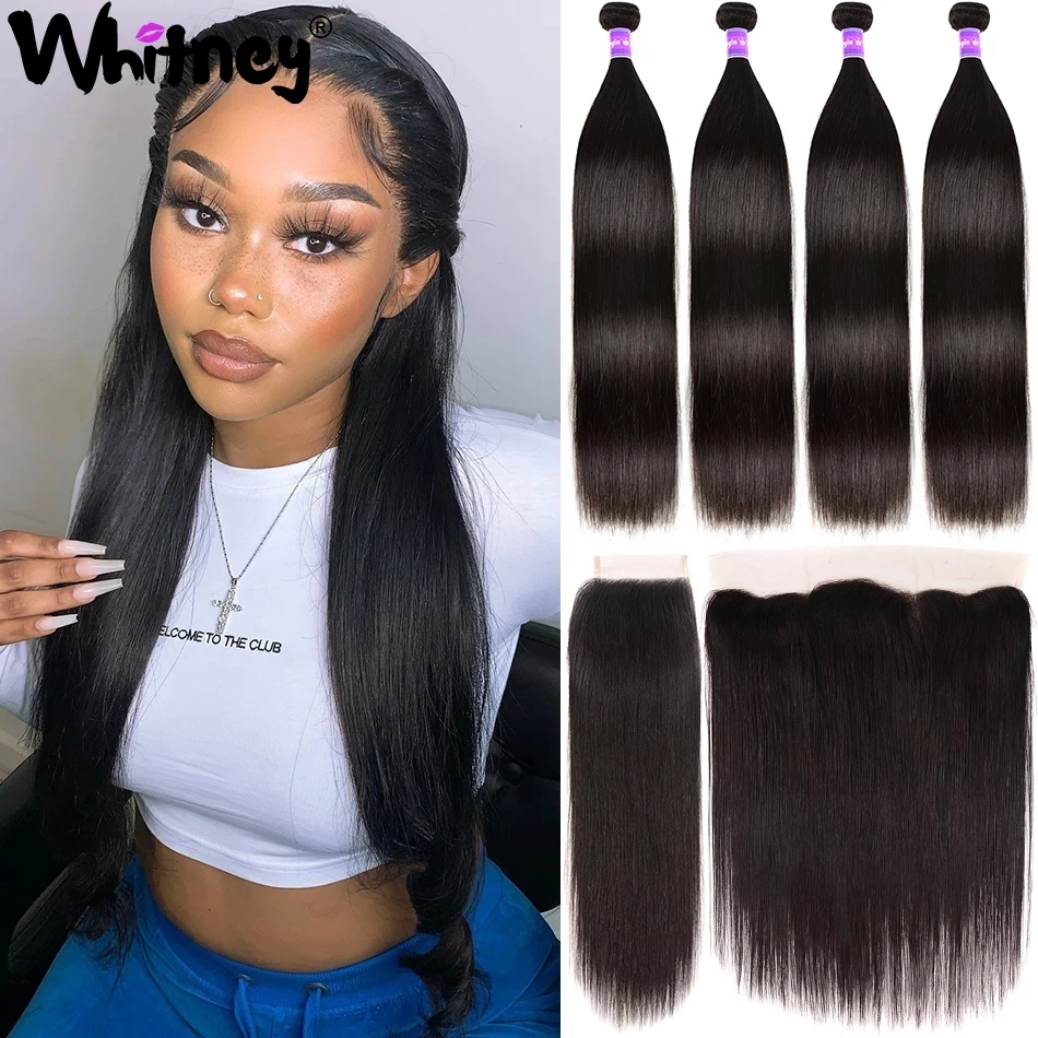 Bone Straight Bundles With Closure Malaysian Remy Hair HD Transparent Lace Frontal With Bundles 100% Human Hair For Black Women