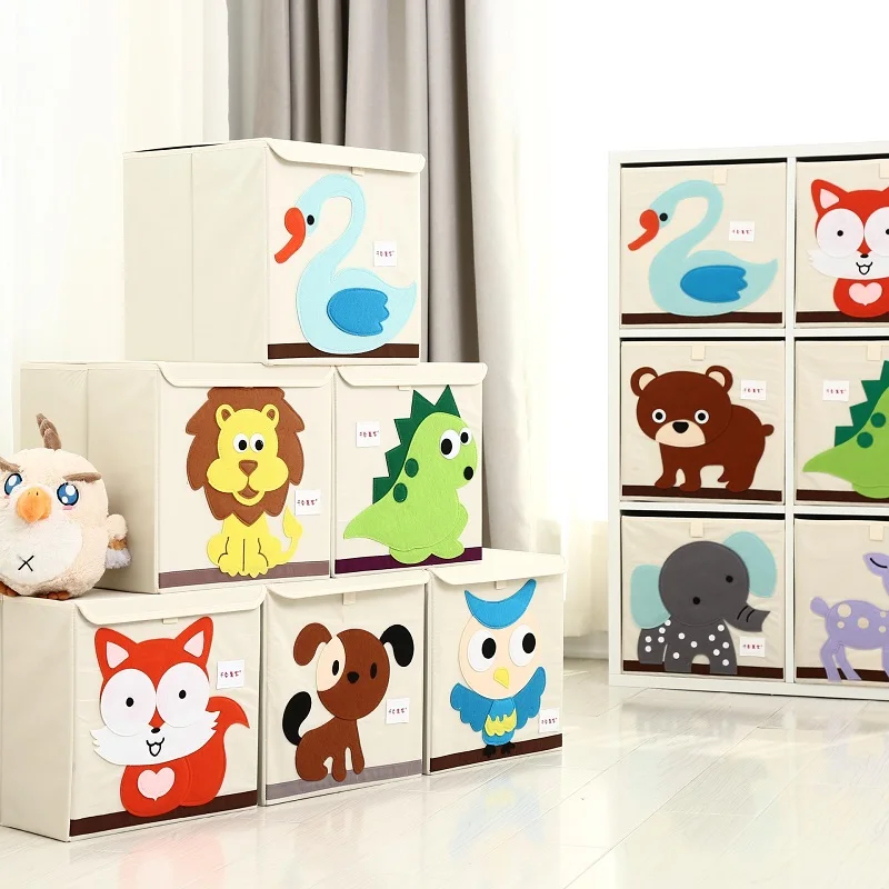 

3D Cartoon Animal Embroidery Folding Storage Box Washed Oxford Cloth Wardrobe storage bag kid toys organizer 33*33*33CM bins